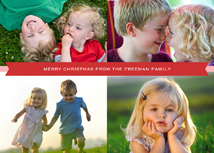 Four Photos with Red Banner Christmas Photo Card